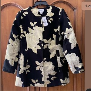 Peck & Peck Metallic Leaf Hidden Snap Front Jacket